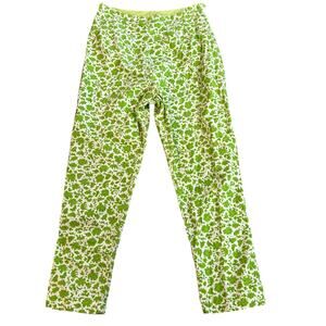 Vtg Womens Straight Leg High Rise Pants Small Green Floral Leaf Career Cottage